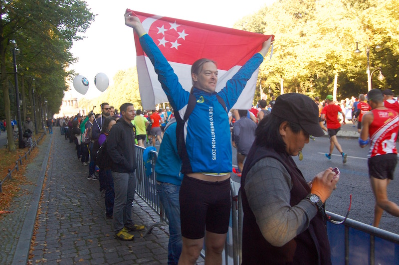 Waving the Singapore flag